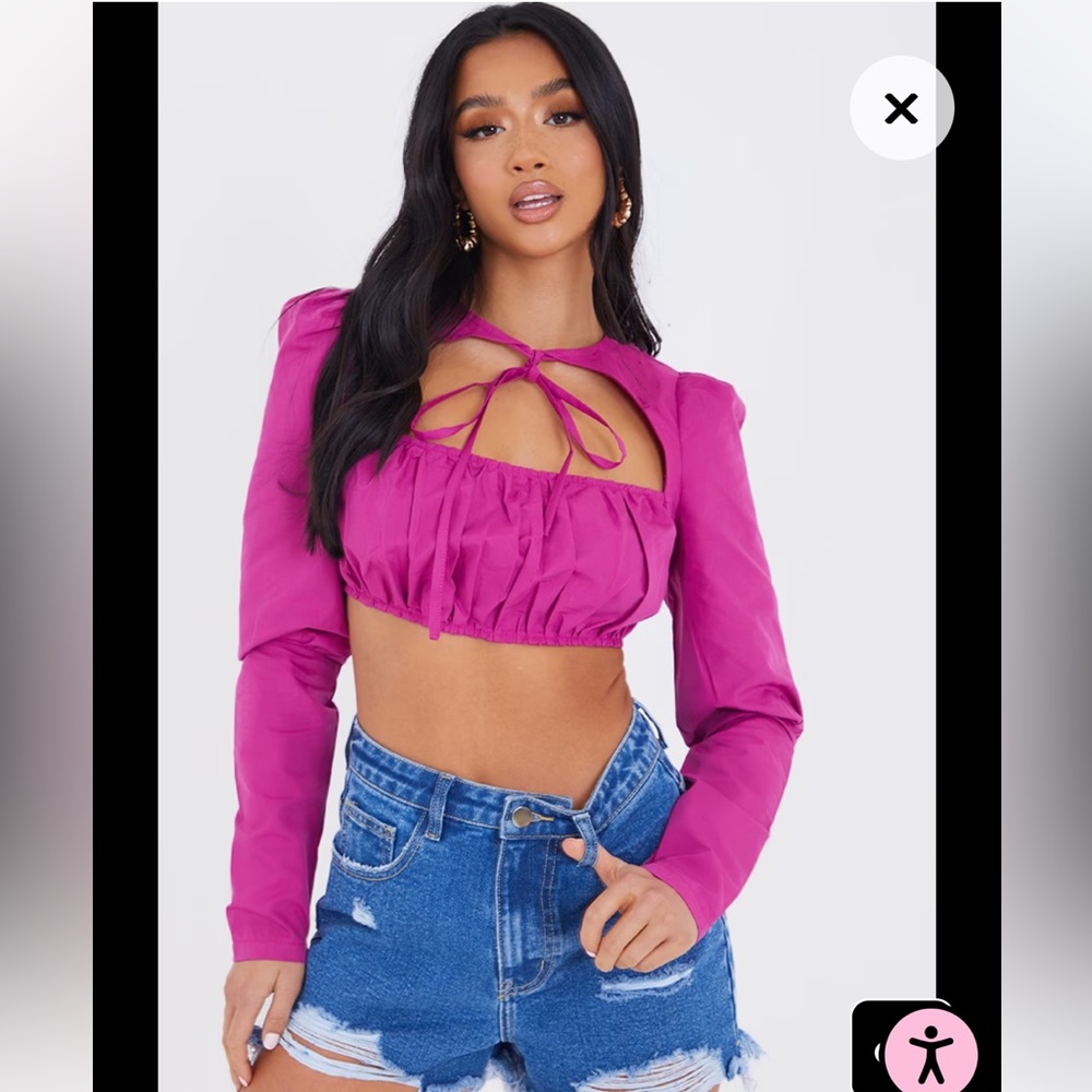 Pretty Little Thing Hot Pink Long Sleeve Crop Blouse